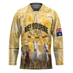 Personalised Melbourne 2026 Cup Hockey Jersey Yellow Rose Horse Racing