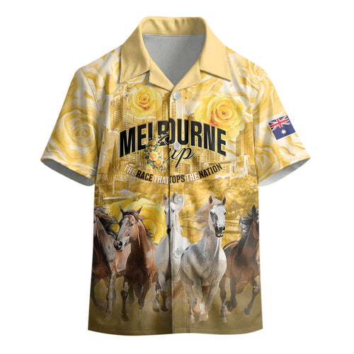 Personalised Melbourne 2026 Cup Kid Hawaiian Shirt Yellow Rose Horse Racing