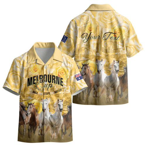 Personalised Melbourne 2026 Cup Kid Hawaiian Shirt Yellow Rose Horse Racing