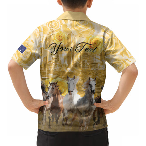 Personalised Melbourne 2026 Cup Kid Hawaiian Shirt Yellow Rose Horse Racing