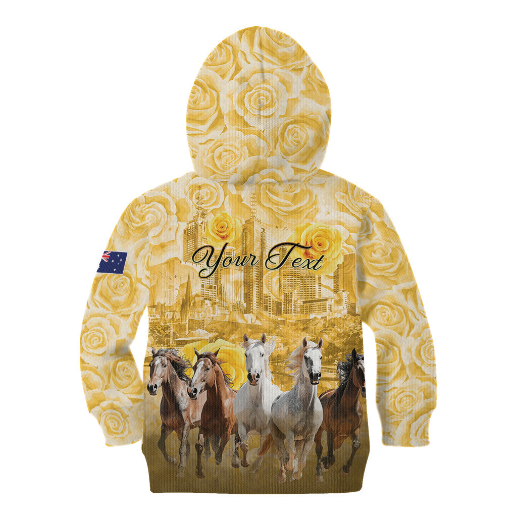 Personalised Melbourne 2026 Cup Kid Hoodie Yellow Rose Horse Racing