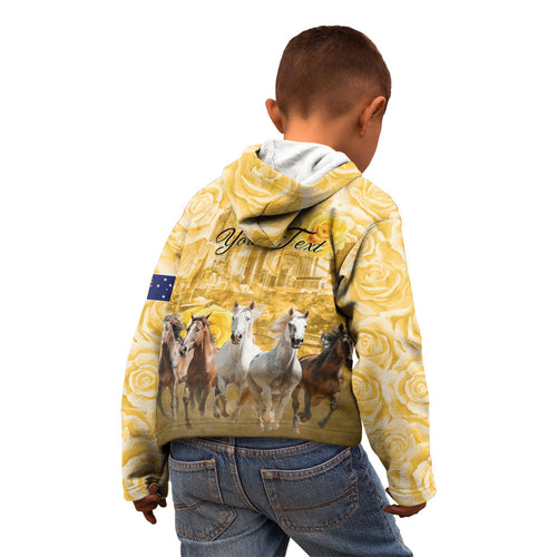 Personalised Melbourne 2026 Cup Kid Hoodie Yellow Rose Horse Racing