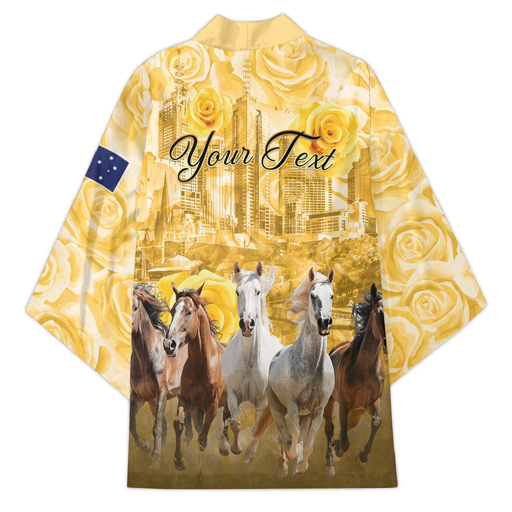 Personalised Melbourne 2026 Cup Kimono Yellow Rose Horse Racing