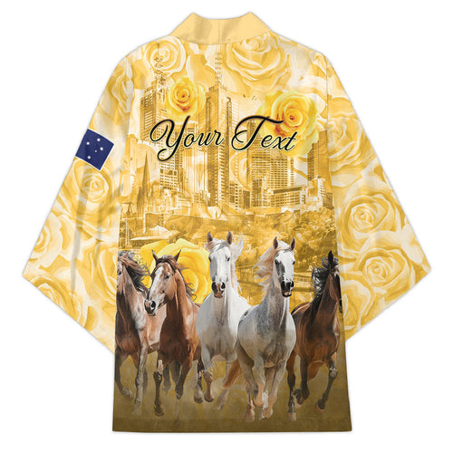 Personalised Melbourne 2026 Cup Kimono Yellow Rose Horse Racing