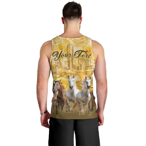 Personalised Melbourne 2026 Cup Men Tank Top Yellow Rose Horse Racing