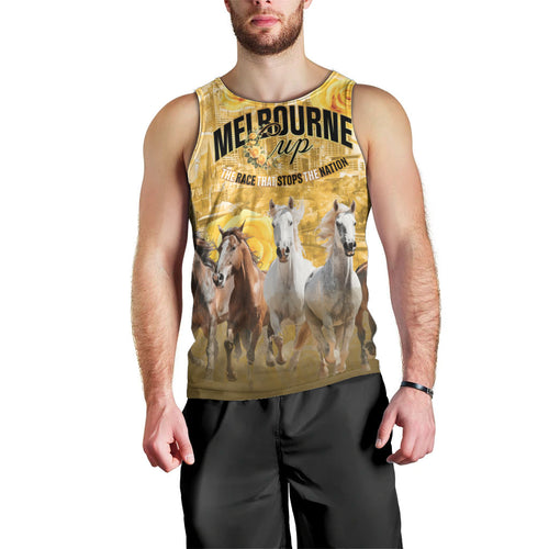 Personalised Melbourne 2026 Cup Men Tank Top Yellow Rose Horse Racing