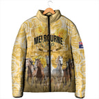 Personalised Melbourne 2026 Cup Padded Jacket Yellow Rose Horse Racing