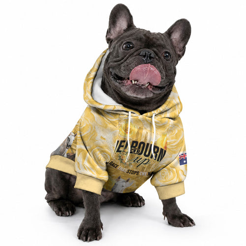 Personalised Melbourne 2026 Cup Pet Hoodie Yellow Rose Horse Racing