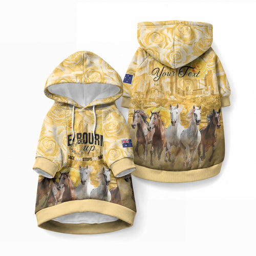 Personalised Melbourne 2026 Cup Pet Hoodie Yellow Rose Horse Racing