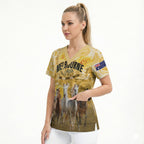 Personalised Melbourne 2026 Cup Scrub Top Yellow Rose Horse Racing