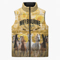 Personalised Melbourne 2026 Cup Sleeveless Puffer Jacket Yellow Rose Horse Racing