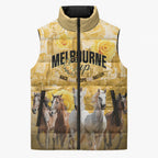 Personalised Melbourne 2026 Cup Sleeveless Puffer Jacket Yellow Rose Horse Racing