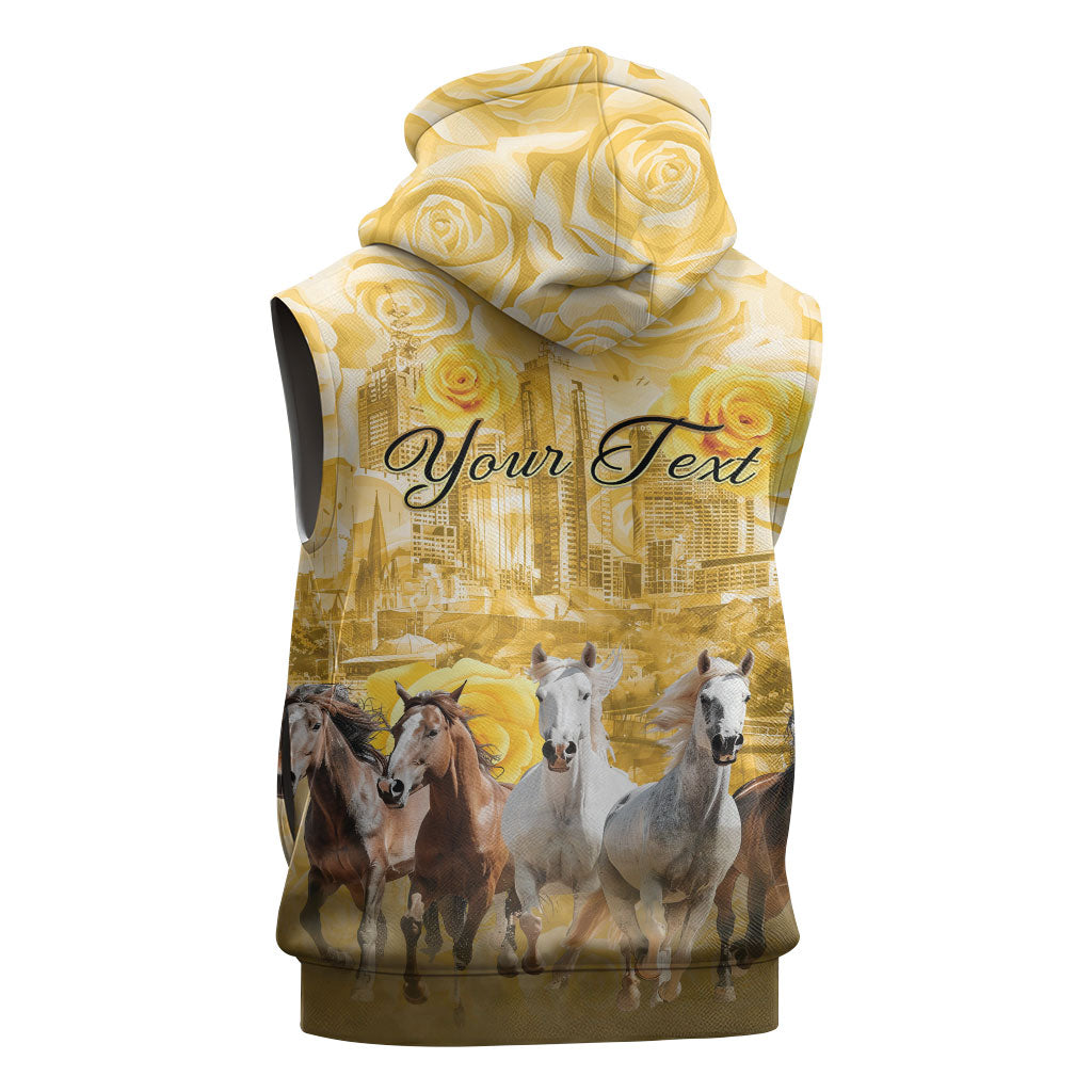 Personalised Melbourne 2026 Cup Sleeveless Zip Hoodie Yellow Rose Horse Racing
