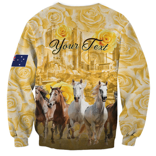 Personalised Melbourne 2026 Cup Sweatshirt Yellow Rose Horse Racing