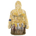 Personalised Melbourne 2026 Cup Wearable Blanket Hoodie Yellow Rose Horse Racing