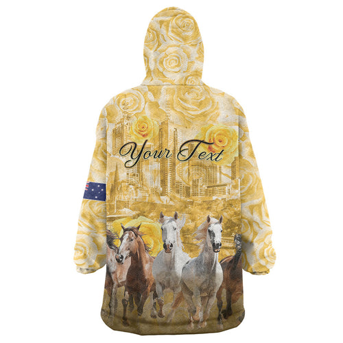 Personalised Melbourne 2026 Cup Wearable Blanket Hoodie Yellow Rose Horse Racing