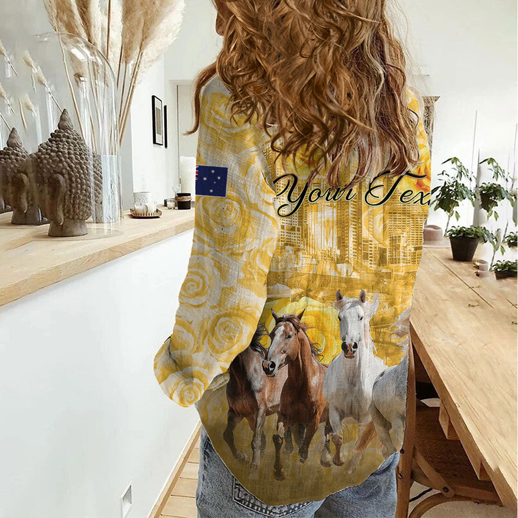 Personalised Melbourne 2026 Cup Women Casual Shirt Yellow Rose Horse Racing