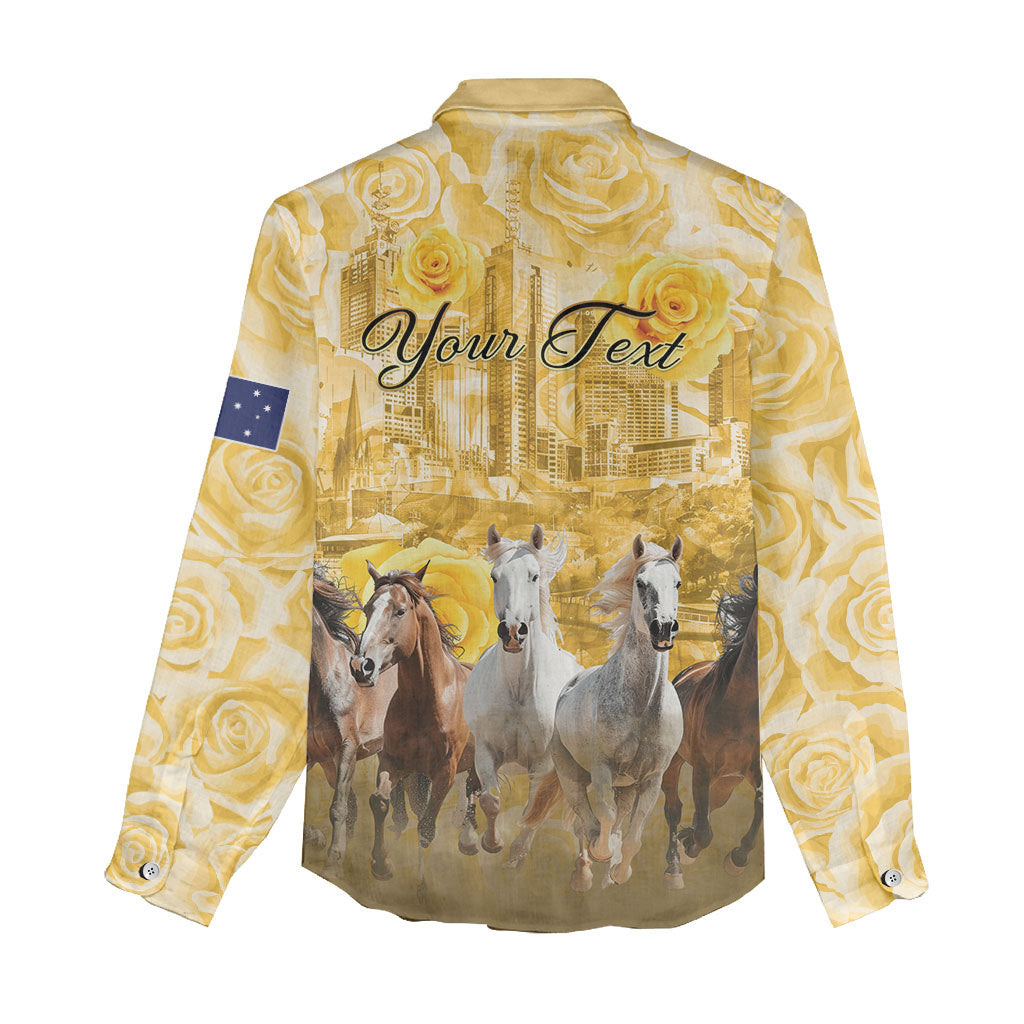 Personalised Melbourne 2026 Cup Women Casual Shirt Yellow Rose Horse Racing