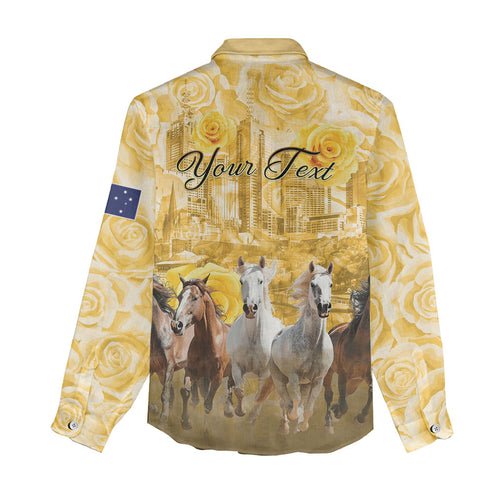 Personalised Melbourne 2026 Cup Women Casual Shirt Yellow Rose Horse Racing