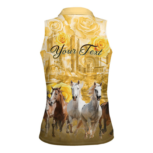 Personalised Melbourne 2026 Cup Women Sleeveless Polo Shirt Yellow Rose Horse Racing