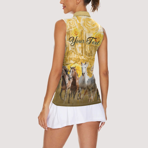 Personalised Melbourne 2026 Cup Women Sleeveless Polo Shirt Yellow Rose Horse Racing