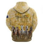Personalised Melbourne 2026 Cup Zip Hoodie Yellow Rose Horse Racing