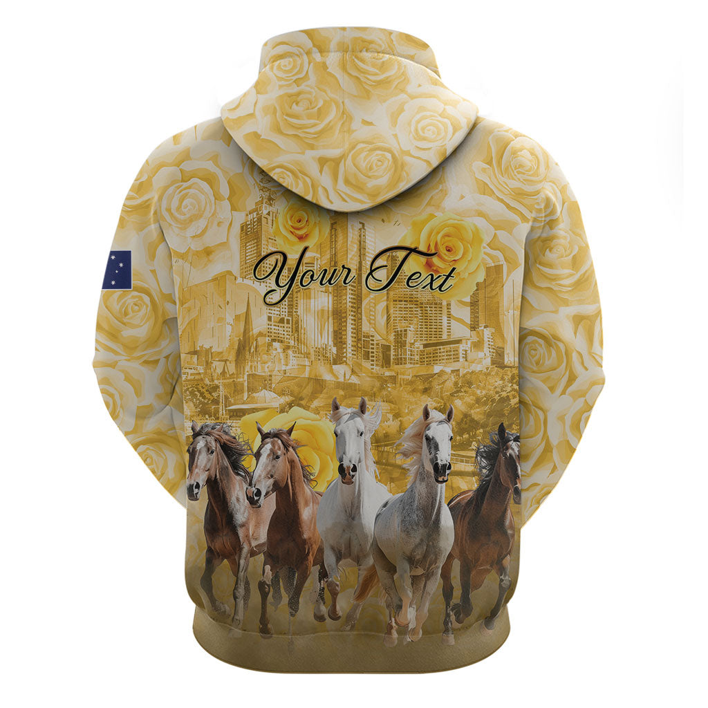 Personalised Melbourne 2026 Cup Zip Hoodie Yellow Rose Horse Racing