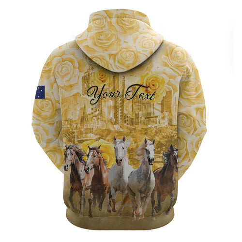 Personalised Melbourne 2026 Cup Zip Hoodie Yellow Rose Horse Racing