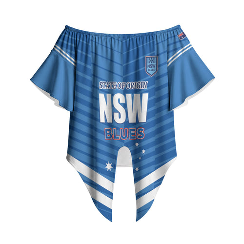 NSW Blues Rugby Custom Off Shoulder Wrap Waist Top 2026 State of Origin
