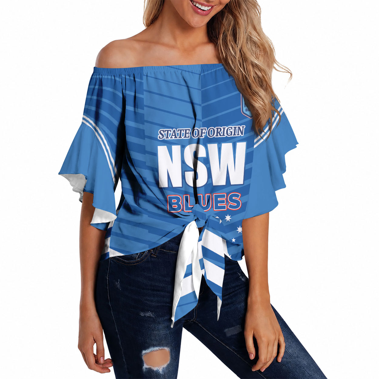 NSW Blues Rugby Custom Off Shoulder Wrap Waist Top 2026 State of Origin