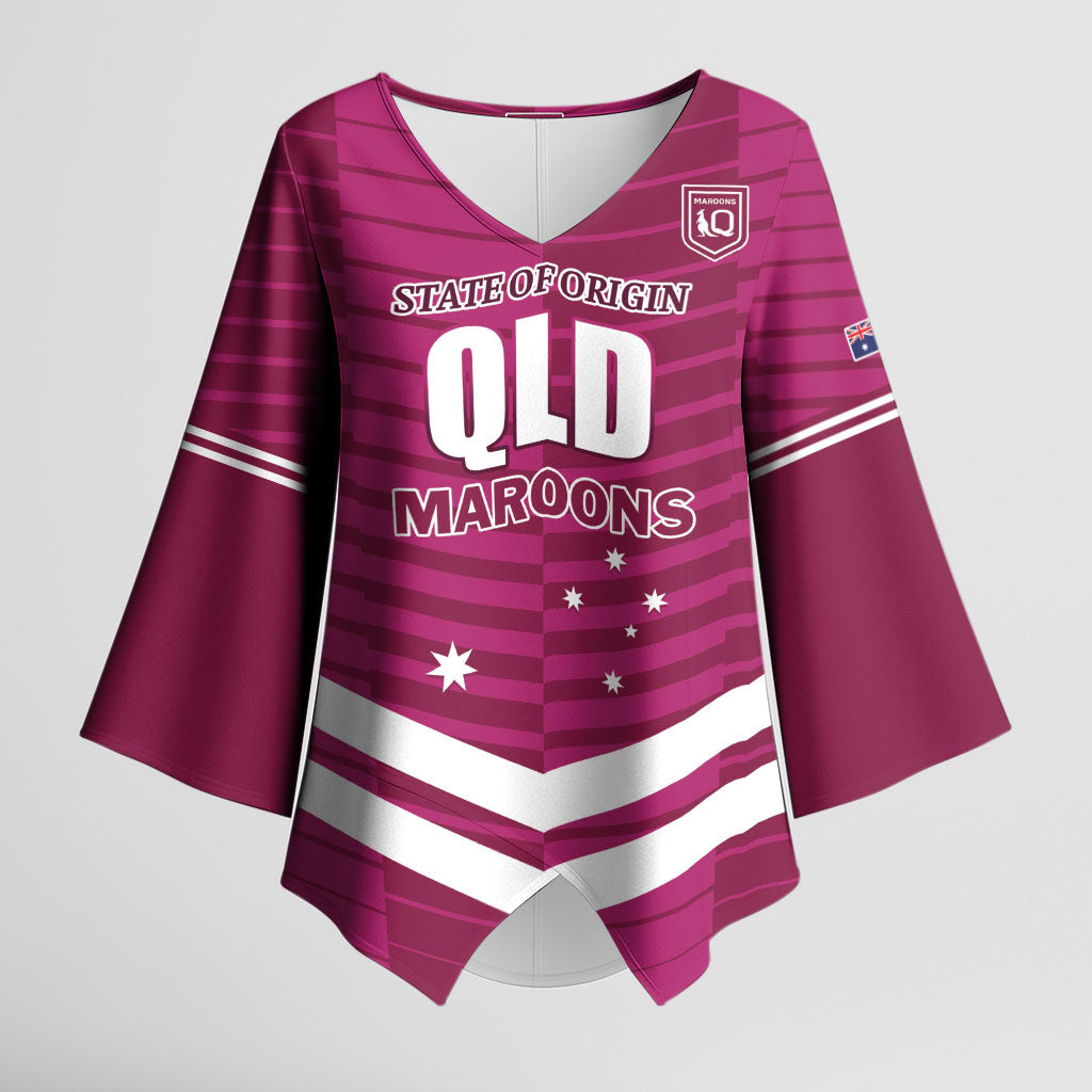 QLD Maroons Rugby Custom Kimono Sleeve Blouse 2026 State of Origin