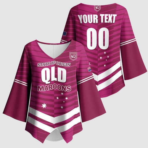 QLD Maroons Rugby Custom Kimono Sleeve Blouse 2026 State of Origin