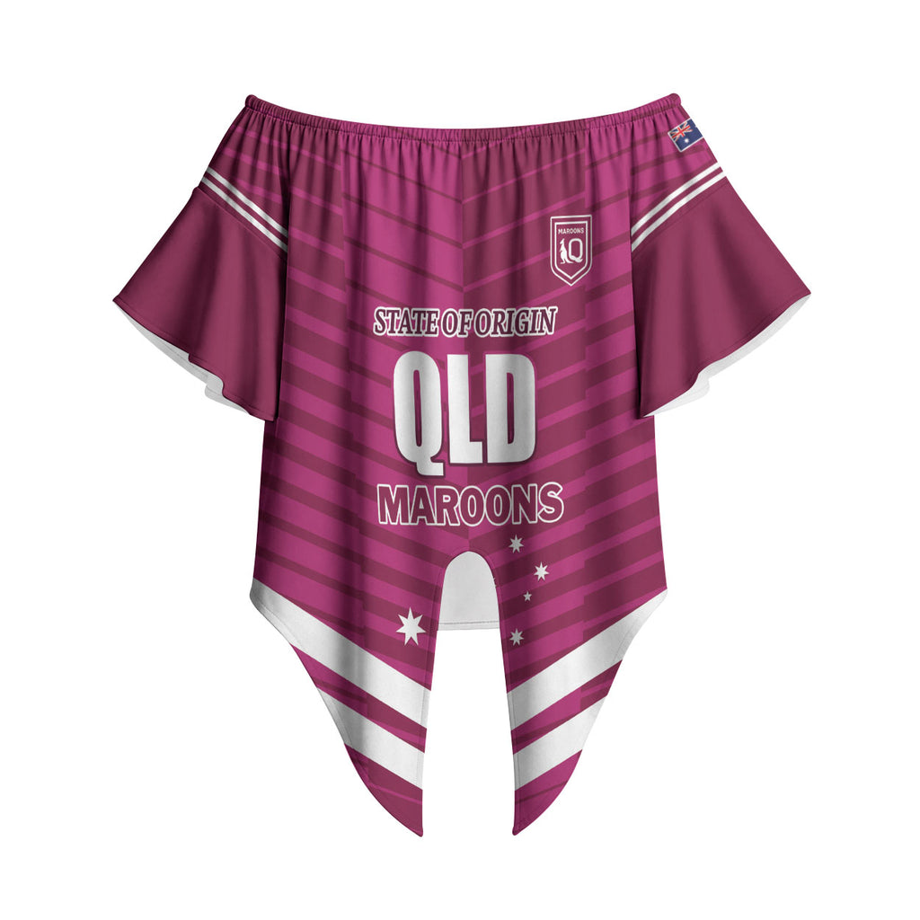 QLD Maroons Rugby Custom Off Shoulder Wrap Waist Top 2026 State of Origin