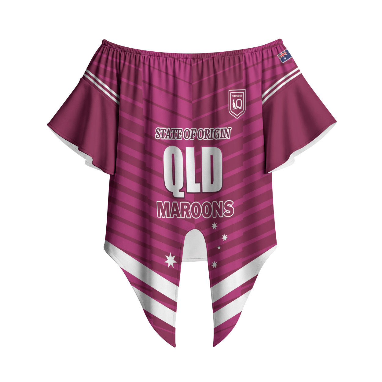QLD Maroons Rugby Custom Off Shoulder Wrap Waist Top 2026 State of Origin