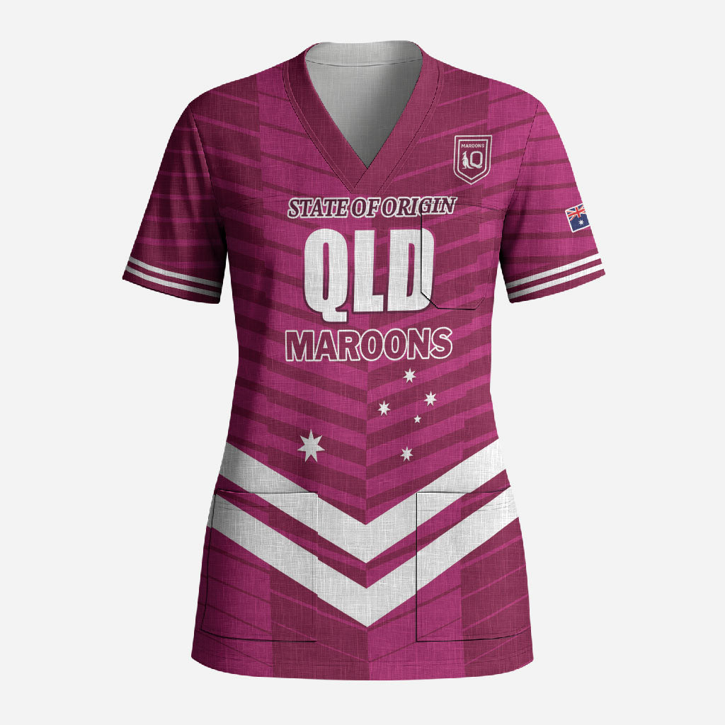 QLD Maroons Rugby Custom Scrub Top 2026 State of Origin