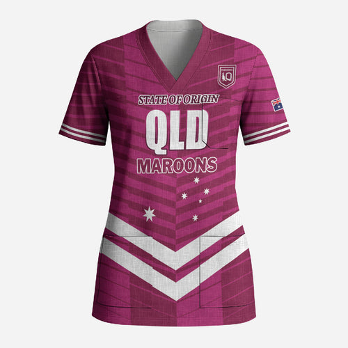 QLD Maroons Rugby Custom Scrub Top 2026 State of Origin