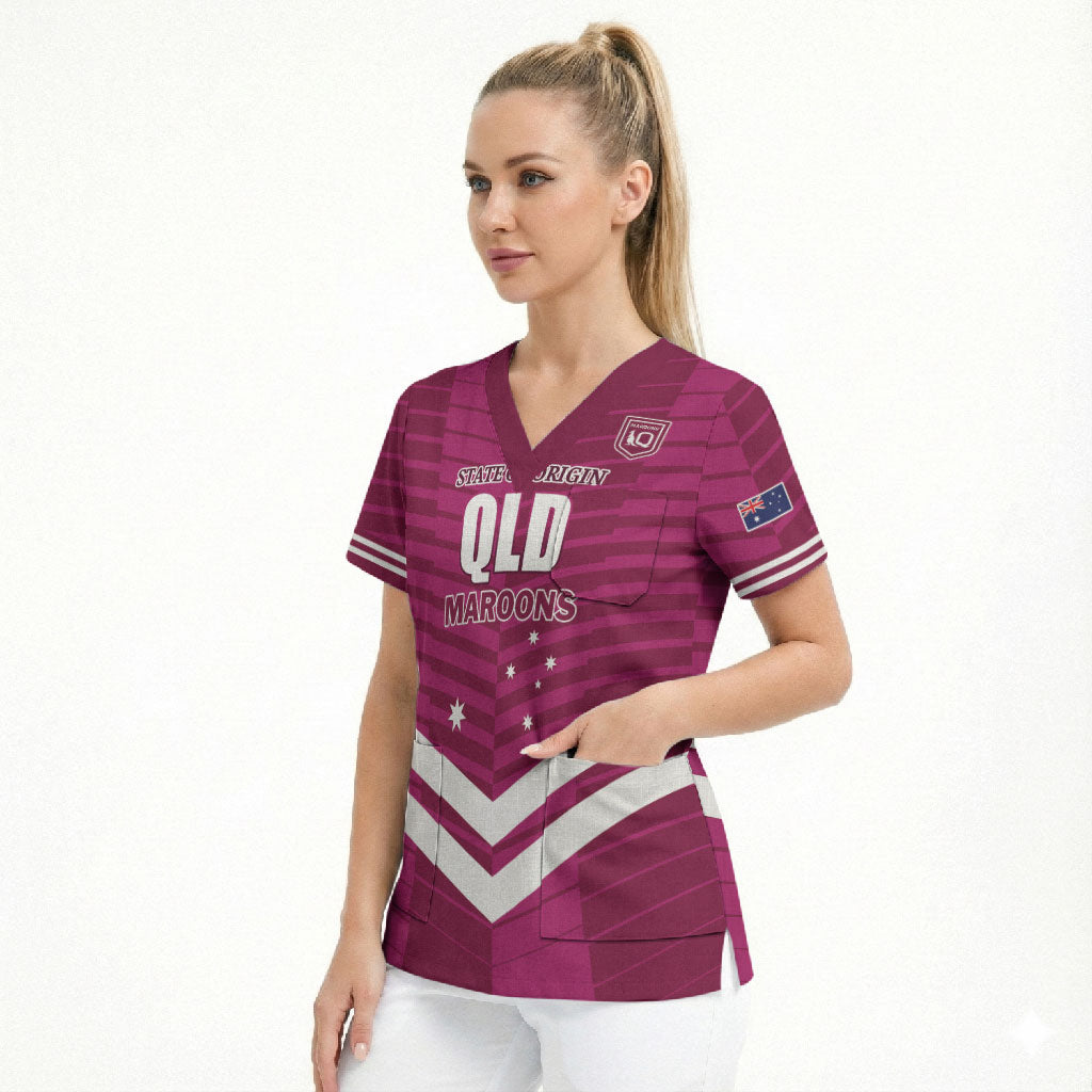 QLD Maroons Rugby Custom Scrub Top 2026 State of Origin