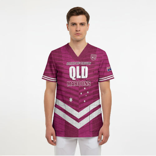 QLD Maroons Rugby Custom Scrub Top 2026 State of Origin
