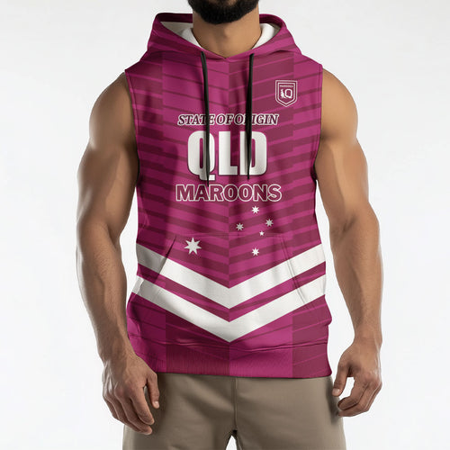 QLD Maroons Rugby Custom Sleeveless Hoodie 2026 State of Origin