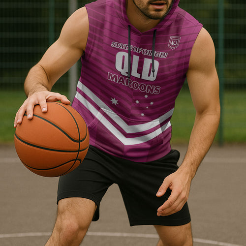 QLD Maroons Rugby Custom Sleeveless Hoodie 2026 State of Origin