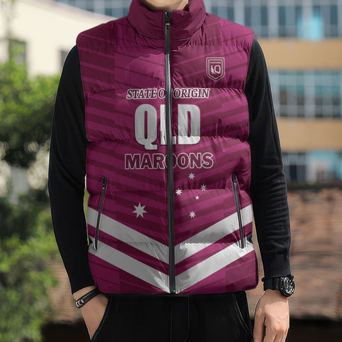 QLD Maroons Rugby Custom Sleeveless Puffer Jacket 2026 State of Origin