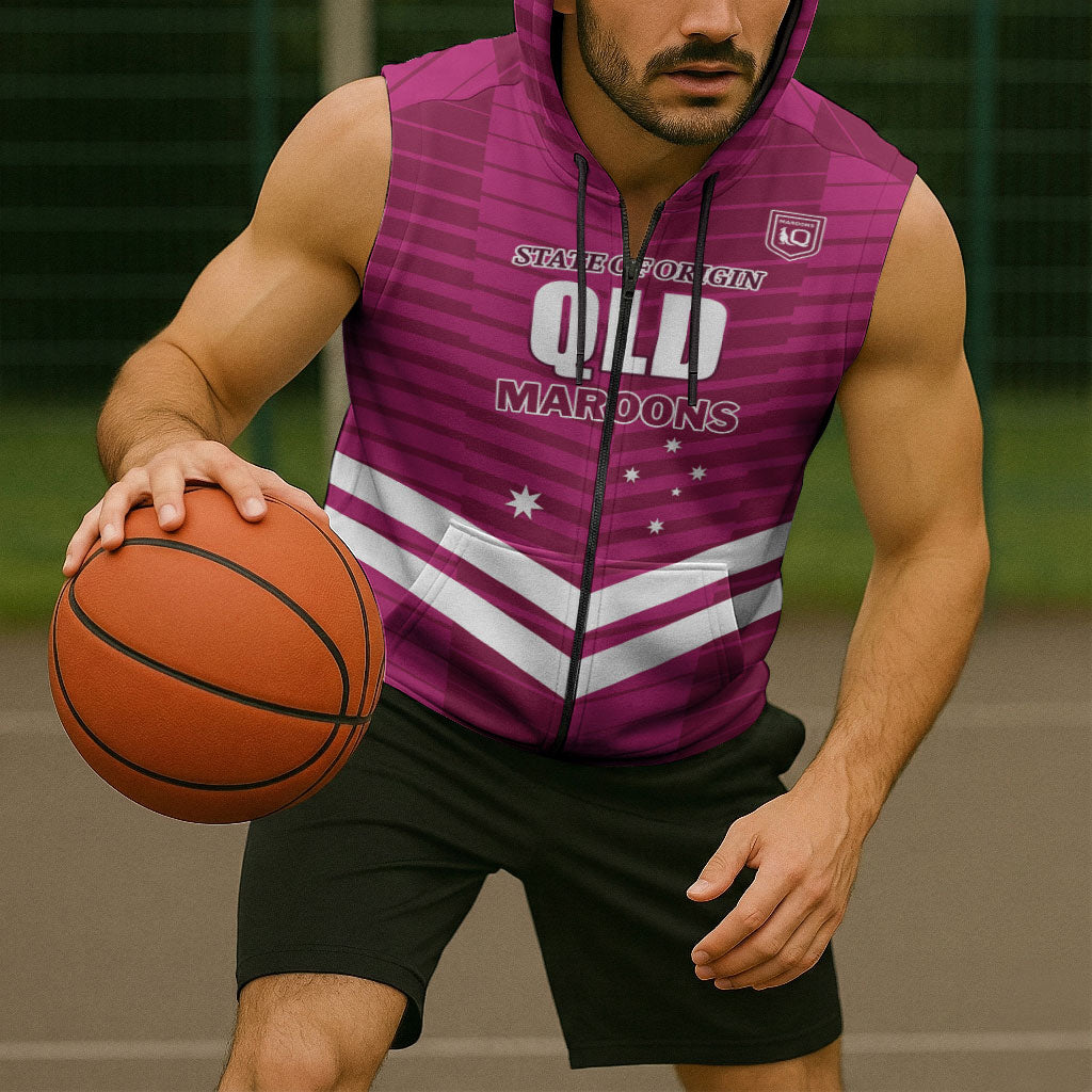 QLD Maroons Rugby Custom Sleeveless Zip Hoodie 2026 State of Origin