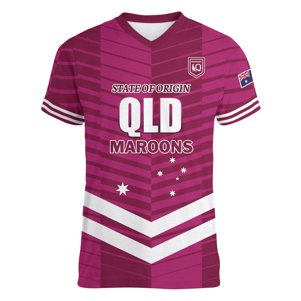 QLD Maroons Rugby Custom Women V-Neck T-Shirt 2026 State of Origin
