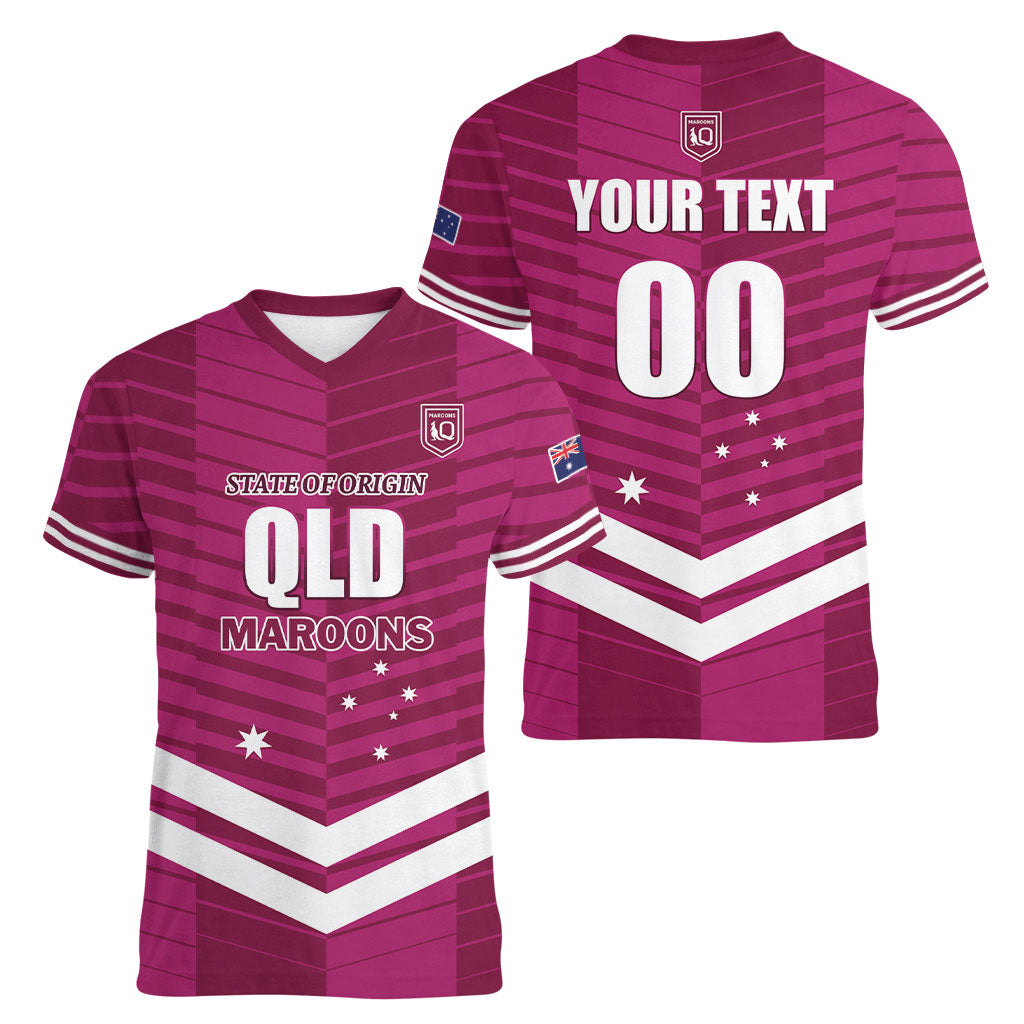 QLD Maroons Rugby Custom Women V-Neck T-Shirt 2026 State of Origin