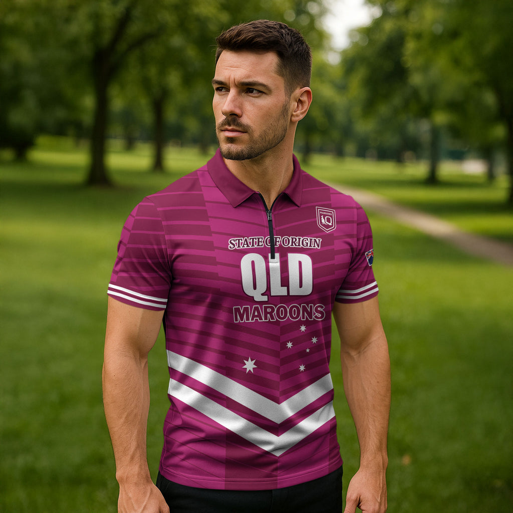 QLD Maroons Rugby Custom Zipper Polo Shirt 2026 State of Origin