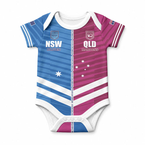 NSW Blues and QLD Maroons Rugby Custom Baby Onesie 2026 State of Origin