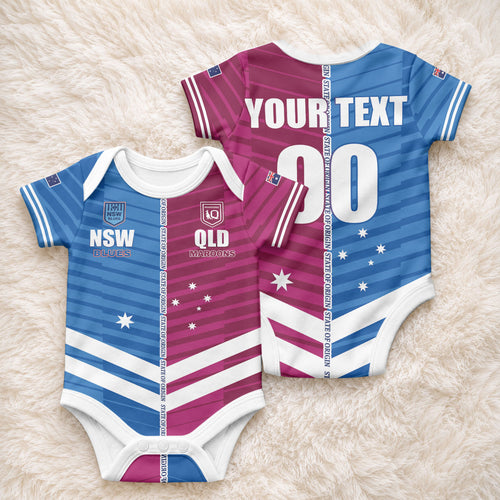 NSW Blues and QLD Maroons Rugby Custom Baby Onesie 2026 State of Origin