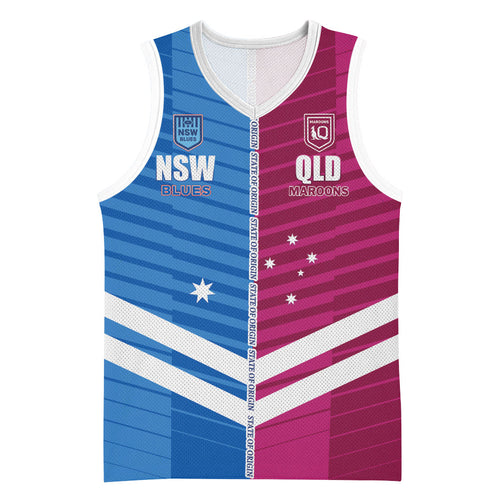 NSW Blues and QLD Maroons Rugby Custom Basketball Jersey 2026 State of Origin
