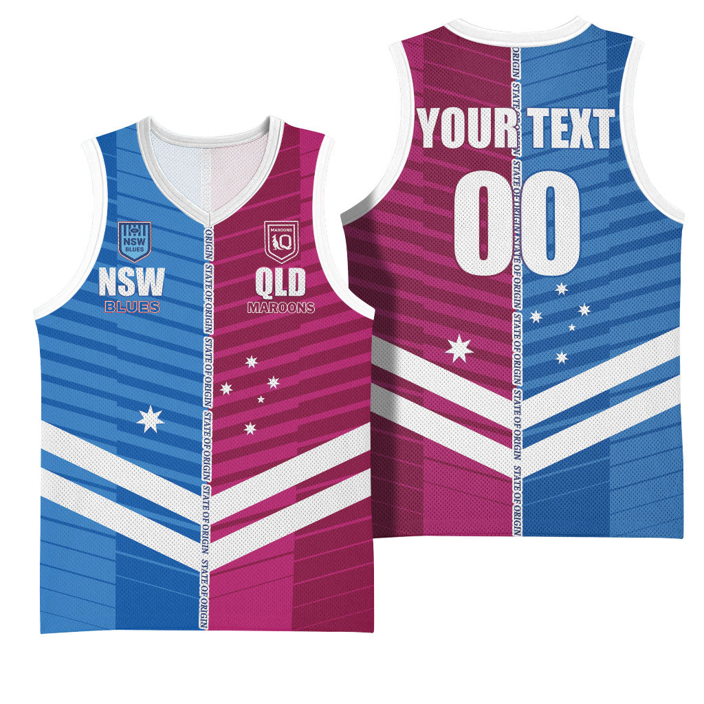 NSW Blues and QLD Maroons Rugby Custom Basketball Jersey 2026 State of Origin