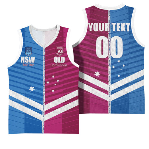 NSW Blues and QLD Maroons Rugby Custom Basketball Jersey 2026 State of Origin